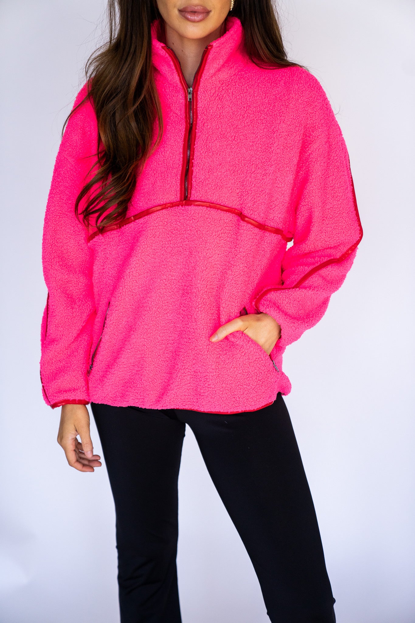 Pink sherpa half zip online