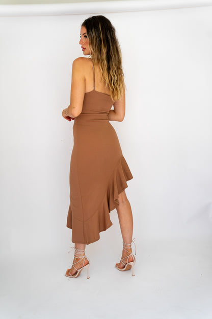 Coffee Asymmetrical Dress