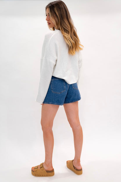 Lacey Pleated Denim Shorts