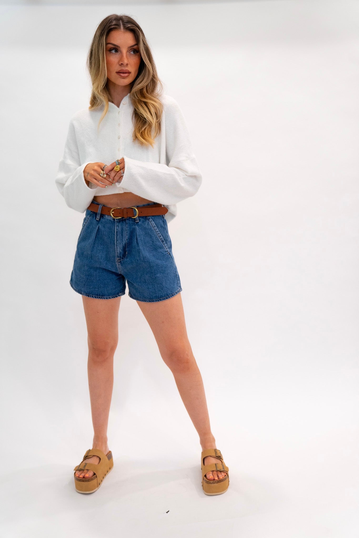 Lacey Pleated Denim Shorts