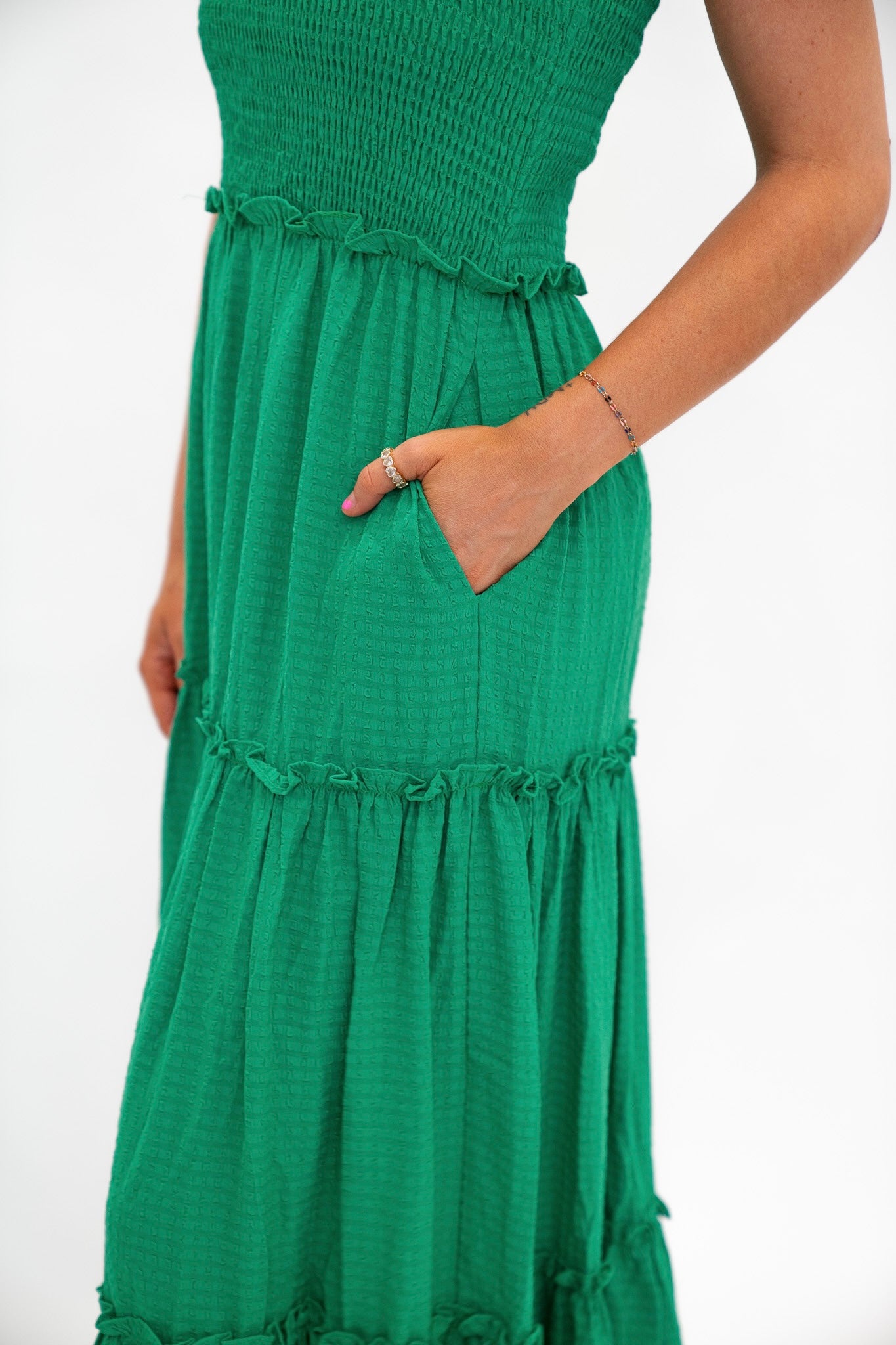 Green Smocked Maxi Dress