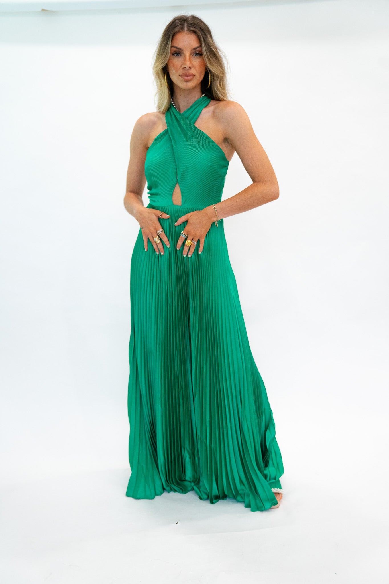 Pleated Green Maxi Dress