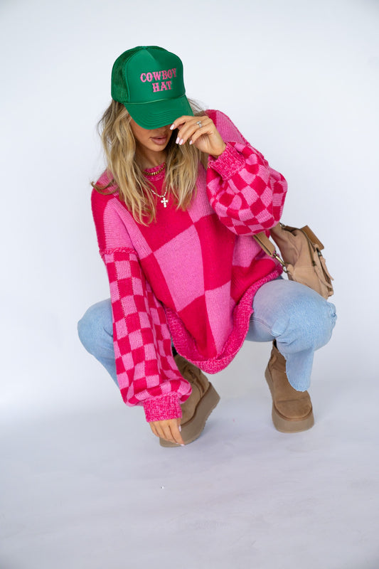 Oversized Checkered Knit Sweater