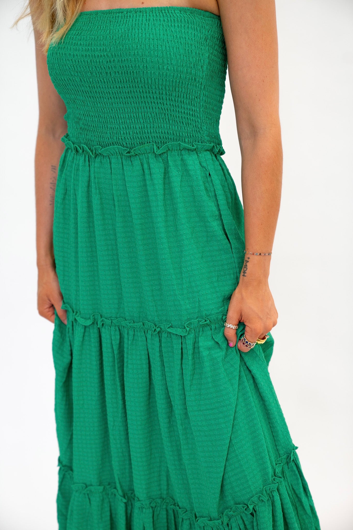 Green Smocked Maxi Dress