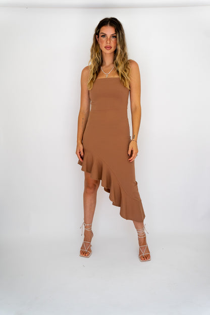 Coffee Asymmetrical Dress