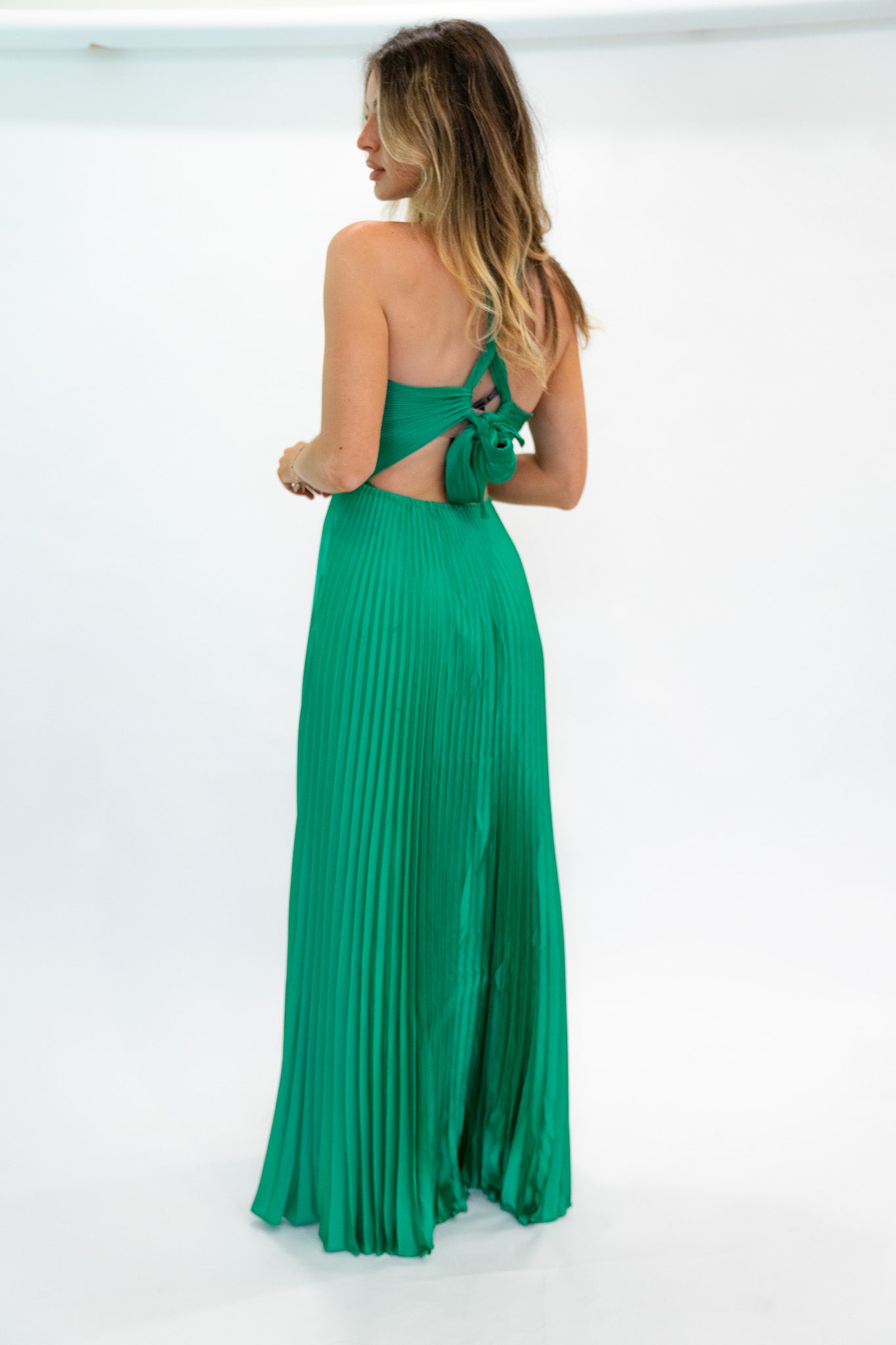 Pleated Green Maxi Dress