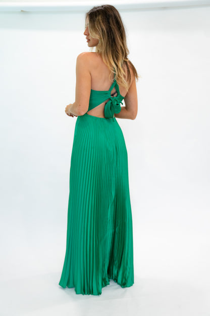 Pleated Green Maxi Dress